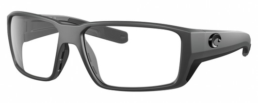 Profile View of Costa Del Mar Fantail Pro Designer Reading Eye Glasses in Matte Gray Black Unisex Rectangular Full Rim Acetate 60 mm