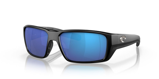 Profile View of Costa Del Mar Fantail Pro Unisex Sunglass Black/Polarized Blue Mirror 580G 60 mm