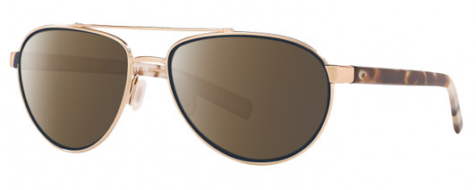 Profile View of Costa Del Mar Fernandina Designer Polarized Sunglasses with Custom Cut Amber Brown Lenses in Brushed Gold Brown Tortoise Havana Ladies Pilot Full Rim Metal 57 mm
