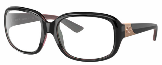 Profile View of Costa Del Mar Gannet Designer Reading Eye Glasses in Shiny Black Rose Gold Hibiscus Pink Ladies Square Full Rim Acetate 58 mm