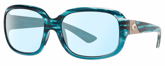 Profile View of Costa Del Mar Gannet Designer Blue Light Blocking Eyeglasses in Shiny Marine Blue Clear Crystal Fade Silver Ladies Square Full Rim Acetate 58 mm