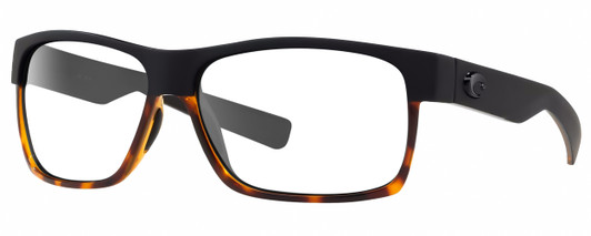 Profile View of Costa Del Mar Half Moon Designer Reading Eye Glasses in Matte Black Shiny Tortoise Havana Unisex Rectangular Full Rim Acetate 60 mm