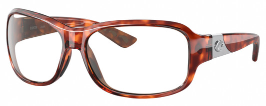 Profile View of Costa Del Mar Inlet Designer Blue Light Blocking Eyeglasses in Amber Brown Tortoise Havana Silver Ladies Oval Full Rim Acetate 58 mm