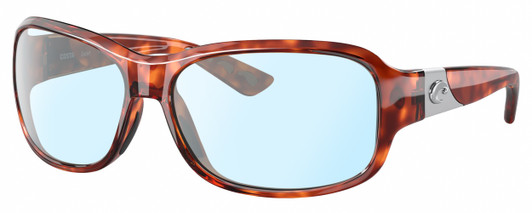 Profile View of Costa Del Mar Inlet Designer Blue Light Blocking Eyeglasses in Amber Brown Tortoise Havana Silver Ladies Oval Full Rim Acetate 58 mm