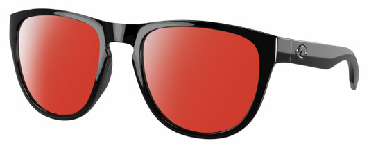 Profile View of Costa Del Mar Irie Designer Polarized Sunglasses with Custom Cut Red Mirror Lenses in Shiny Black Unisex Panthos Full Rim Acetate 55 mm