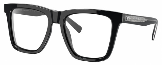 Profile View of Costa Del Mar Keramas Designer Progressive Lens Blue Light Blocking Eyeglasses in Shiny Black Silver Unisex Square Full Rim Acetate 54 mm