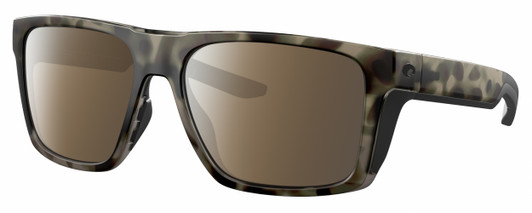 Profile View of Costa Del Mar Lido Designer Polarized Sunglasses with Custom Cut Amber Brown Lenses in Matte Gray Brown Clear Crystal Wetlands Unisex Square Full Rim Acetate 57 mm