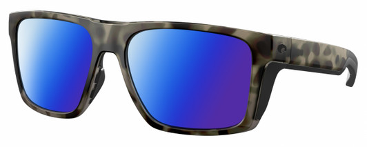 Profile View of Costa Del Mar Lido Designer Polarized Sunglasses with Custom Cut Blue Mirror Lenses in Matte Gray Brown Clear Crystal Wetlands Unisex Square Full Rim Acetate 57 mm