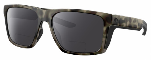 Profile View of Costa Del Mar Lido Designer Polarized Reading Sunglasses with Custom Cut Powered Smoke Grey Lenses in Matte Gray Brown Clear Crystal Wetlands Unisex Square Full Rim Acetate 57 mm