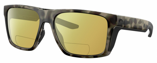 Profile View of Costa Del Mar Lido Designer Polarized Reading Sunglasses with Custom Cut Powered Sun Flower Yellow Lenses in Matte Gray Brown Clear Crystal Wetlands Unisex Square Full Rim Acetate 57 mm