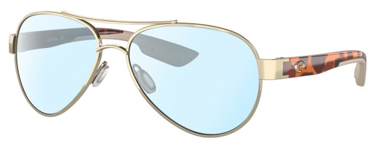 Profile View of Costa Del Mar Loreto Designer Blue Light Blocking Eyeglasses in Rose Gold Auburn Brown Tortoise Havana Beige Ladies Pilot Full Rim Metal 56 mm