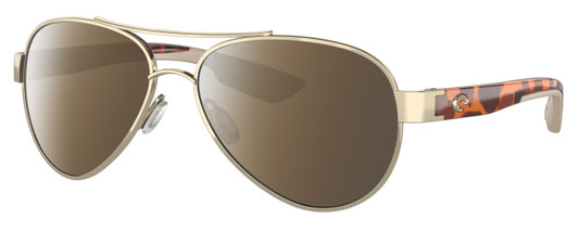 Profile View of Costa Del Mar Loreto Designer Polarized Sunglasses with Custom Cut Amber Brown Lenses in Rose Gold Auburn Brown Tortoise Havana Beige Ladies Pilot Full Rim Metal 56 mm
