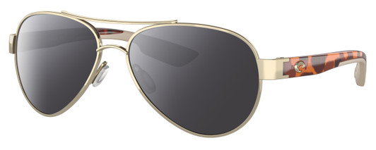 Profile View of Costa Del Mar Loreto Designer Polarized Sunglasses with Custom Cut Smoke Grey Lenses in Rose Gold Auburn Brown Tortoise Havana Beige Ladies Pilot Full Rim Metal 56 mm