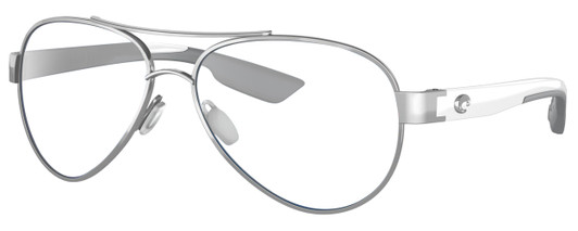 Profile View of Costa Del Mar Loreto Designer Reading Eye Glasses in Palladium Silver White Grey Ladies Pilot Full Rim Metal 56 mm