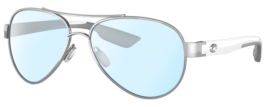 Profile View of Costa Del Mar Loreto Designer Blue Light Blocking Eyeglasses in Palladium Silver White Grey Ladies Pilot Full Rim Metal 56 mm