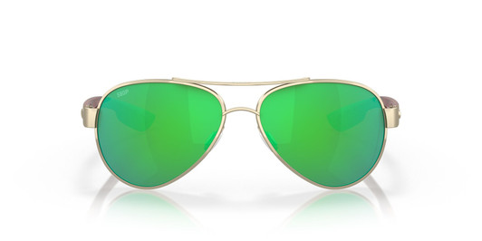 Front View of Costa Del Mar Loreto Pilot Sunglasses Rose Gold/Polarized Green Mirror 580P 56mm