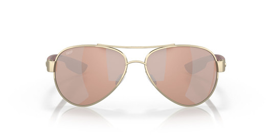 Front View of Costa Del Mar Loreto Sunglass Rose Gold/Polarized Copper Silver Mirror 580P 56mm
