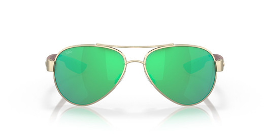 Front View of Costa Del Mar Loreto Sunglasses Rose Gold/Polarized Green Mirror 580G GLASS 56mm