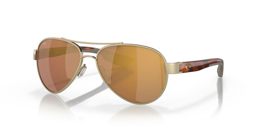 Profile View of Costa Del Mar Loreto Women Pilot Sunglasses Gold/Polarized Gold Mirror 580G 56mm