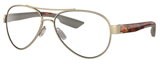 Profile View of Costa Del Mar Loreto Designer Blue Light Blocking Eyeglasses in Brushed Gold Brown Tortoise Havana Greige Ladies Pilot Full Rim Metal 56 mm