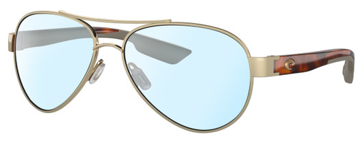 Profile View of Costa Del Mar Loreto Designer Blue Light Blocking Eyeglasses in Brushed Gold Brown Tortoise Havana Greige Ladies Pilot Full Rim Metal 56 mm
