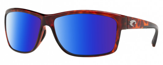 Profile View of Costa Del Mar Mag Bay Designer Polarized Sunglasses with Custom Cut Blue Mirror Lenses in Auburn Red Tortoise Havana Crystal Black Unisex Rectangular Full Rim Acetate 63 mm