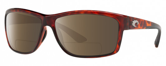 Profile View of Costa Del Mar Mag Bay Designer Polarized Reading Sunglasses with Custom Cut Powered Amber Brown Lenses in Auburn Red Tortoise Havana Crystal Black Unisex Rectangular Full Rim Acetate 63 mm