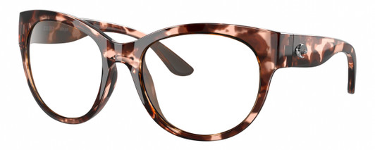 Profile View of Costa Del Mar Maya Designer Reading Eye Glasses in Shiny Coral Pink Red Tortoise Havana Ladies Cat Eye Full Rim Acetate 55 mm