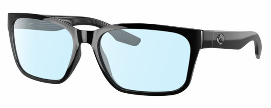 Profile View of Costa Del Mar Palmas Designer Blue Light Blocking Eyeglasses in Shiny Black Ladies Rectangular Full Rim Acetate 57 mm