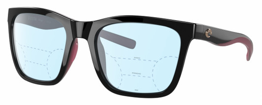 Profile View of Costa Del Mar Panga Designer Progressive Lens Blue Light Blocking Eyeglasses in Shiny Black Fuchsia Purple Ladies Cat Eye Full Rim Acetate 56 mm