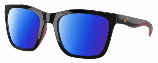 Profile View of Costa Del Mar Panga Designer Polarized Sunglasses with Custom Cut Blue Mirror Lenses in Shiny Black Fuchsia Purple Ladies Cat Eye Full Rim Acetate 56 mm