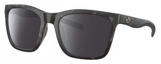 Profile View of Costa Del Mar Panga Designer Polarized Sunglasses with Custom Cut Smoke Grey Lenses in Matte Gray Tortoise Havana Ladies Cat Eye Full Rim Acetate 56 mm