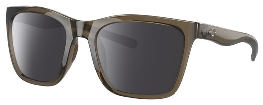 Profile View of Costa Del Mar Panga Designer Polarized Sunglasses with Custom Cut Smoke Grey Lenses in Shiny Taupe Gray Brown Crystal Ladies Cat Eye Full Rim Acetate 56 mm