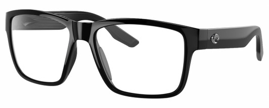 Profile View of Costa Del Mar Paunch Designer Blue Light Blocking Eyeglasses in Shiny Black Unisex Square Full Rim Acetate 57 mm