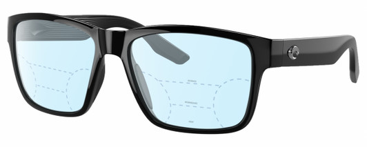 Profile View of Costa Del Mar Paunch Designer Progressive Lens Blue Light Blocking Eyeglasses in Shiny Black Unisex Square Full Rim Acetate 57 mm