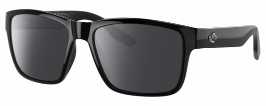 Profile View of Costa Del Mar Paunch Designer Polarized Sunglasses with Custom Cut Smoke Grey Lenses in Shiny Black Unisex Square Full Rim Acetate 57 mm