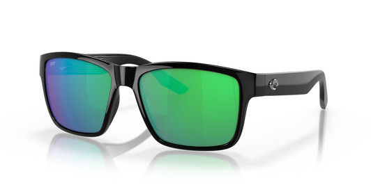 Profile View of Costa Del Mar Paunch Unisex Sunglasses in Black/Polarized Green Mirror 580P 57mm