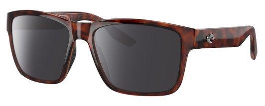 Profile View of Costa Del Mar Paunch Designer Polarized Sunglasses with Custom Cut Smoke Grey Lenses in Amber Brown Tortoise Havana Unisex Square Full Rim Acetate 57 mm