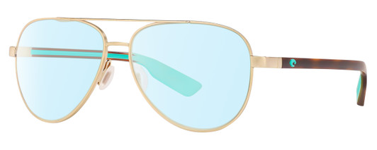 Profile View of Costa Del Mar Peli Designer Blue Light Blocking Eyeglasses in Brushed Gold Brown Tortoise Havana Turquoise Unisex Pilot Full Rim Metal 57 mm