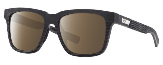 Profile View of Costa Del Mar Pescador Designer Polarized Sunglasses with Custom Cut Amber Brown Lenses in Matte Fishing Net Gray with Rubber Unisex Square Full Rim Acetate 55 mm