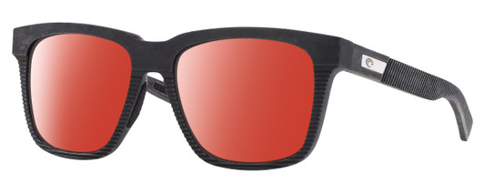 Profile View of Costa Del Mar Pescador Designer Polarized Sunglasses with Custom Cut Red Mirror Lenses in Matte Fishing Net Gray with Rubber Unisex Square Full Rim Acetate 55 mm