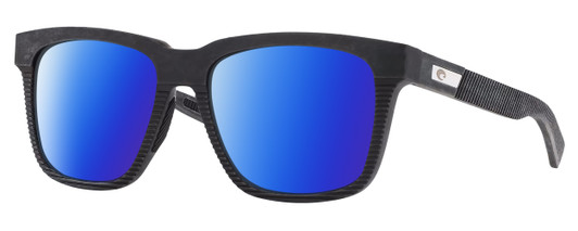 Profile View of Costa Del Mar Pescador Designer Polarized Sunglasses with Custom Cut Blue Mirror Lenses in Matte Fishing Net Gray with Rubber Unisex Square Full Rim Acetate 55 mm