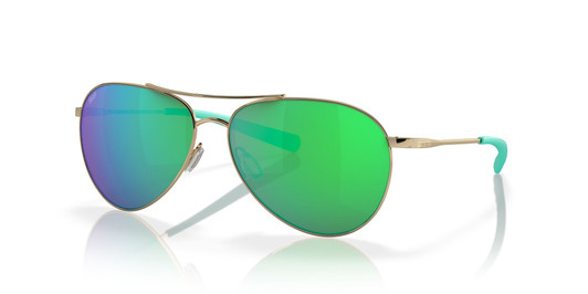 Profile View of Costa Del Mar Piper Unisex Pilot Sunglass Gold/Polarized Green Mirror 580P 58 mm