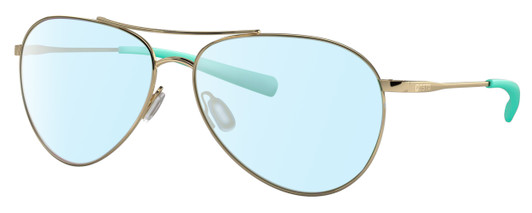 Profile View of Costa Del Mar Piper Designer Blue Light Blocking Eyeglasses in Shiny Gold Turquoise Unisex Pilot Full Rim Metal 58 mm