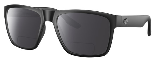 Profile View of Costa Del Mar Paunch XL Designer Polarized Reading Sunglasses with Custom Cut Powered Smoke Grey Lenses in Matte Black Unisex Square Full Rim Acetate 59 mm