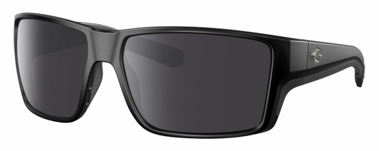 Profile View of Costa Del Mar Reefton Pro Designer Polarized Sunglasses with Custom Cut Smoke Grey Lenses in Matte Black Unisex Rectangular Full Rim Acetate 63 mm