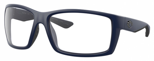 Profile View of Costa Del Mar Reefton Designer Reading Eye Glasses in Matte Navy Blue Gray Unisex Rectangular Full Rim Acetate 64 mm