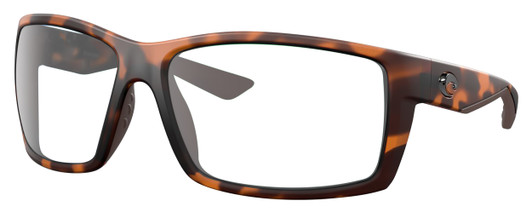 Profile View of Costa Del Mar Reefton Designer Single Vision Prescription Rx Eyeglasses in Matte Amber Brown Retro Tortoise Havana Unisex Rectangular Full Rim Acetate 64 mm