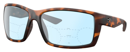Profile View of Costa Del Mar Reefton Designer Progressive Lens Blue Light Blocking Eyeglasses in Matte Amber Brown Retro Tortoise Havana Unisex Rectangular Full Rim Acetate 64 mm