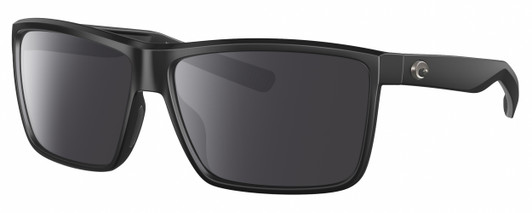 Profile View of Costa Del Mar Rinconcito Designer Polarized Sunglasses with Custom Cut Smoke Grey Lenses in Matte Black Unisex Rectangular Full Rim Acetate 60 mm